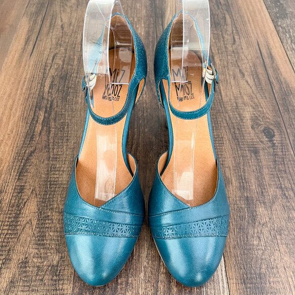 Miz Mooz Jay Mary Jane Pump Heel Embossed Leather Retro Size 9.5 EU 40.5 in Teal - Picture 3 of 16